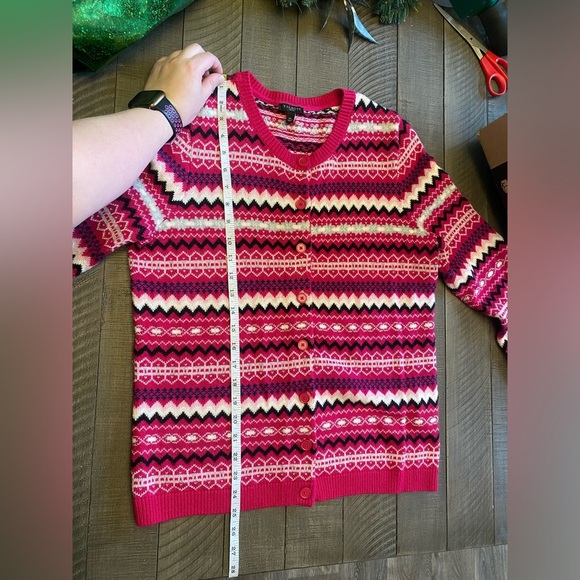 Talbots pink Fair Isle Nordic wool blend sweater cardigan - Picture 6 of 7